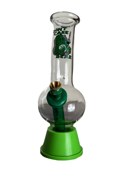 Don't Care Bear Glass Bong – Green Base - 20cm X 24pk