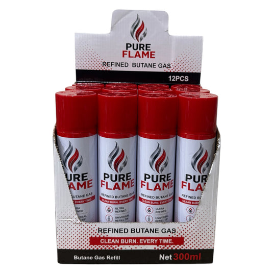 Pure flame butane gas refill 12pk plastic tip