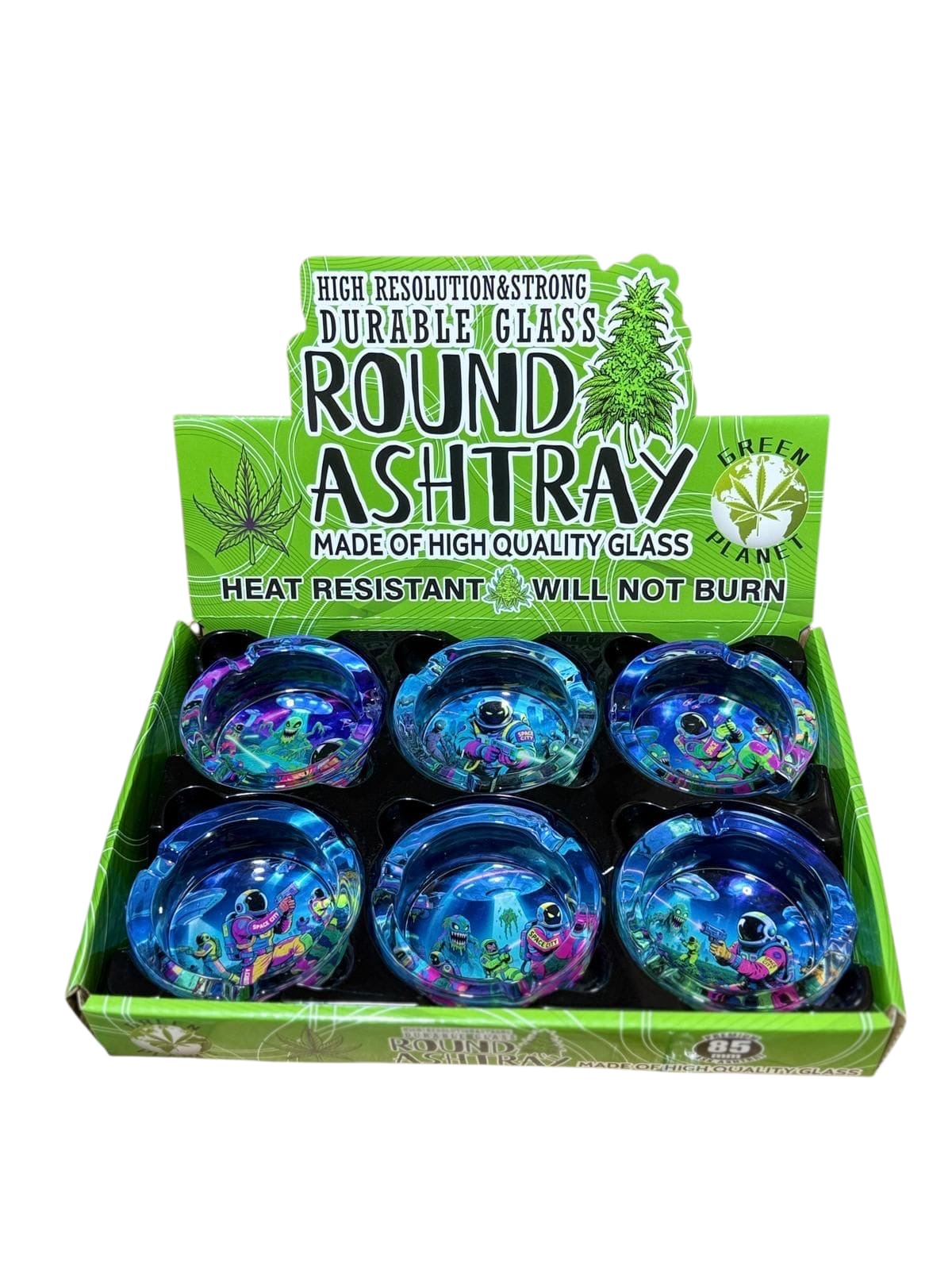 Durable glass round astronaut ashtray 6 pieces 85mm