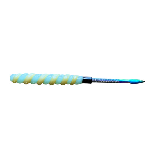 Twisted Blue Glass Dab Tool – Rainbow Metal Tip