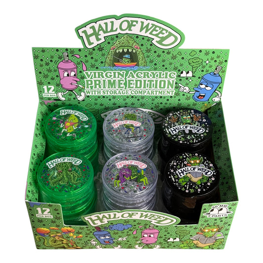 Hall of Weed Clear 5 Piece Plastic - Grinder (12pk)
