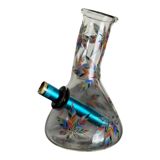Rainbow Leaf Glass Beaker Bong – 15cm