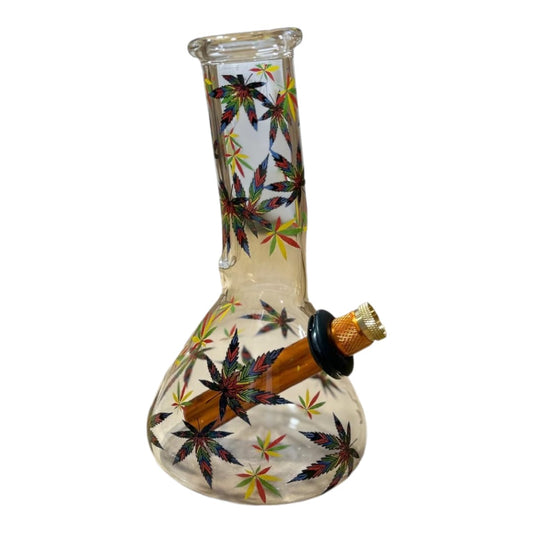 Rainbow leaf beaker Glass Bong - 18cm
