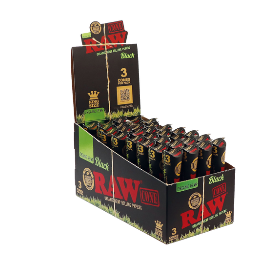 RAW BLACK ORGANIC CONE 3PKS 32/DISPLAY